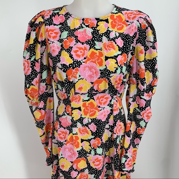 Topshop Multicolor Puff Sleeve Floral Midi Dress - Picture 9 of 16